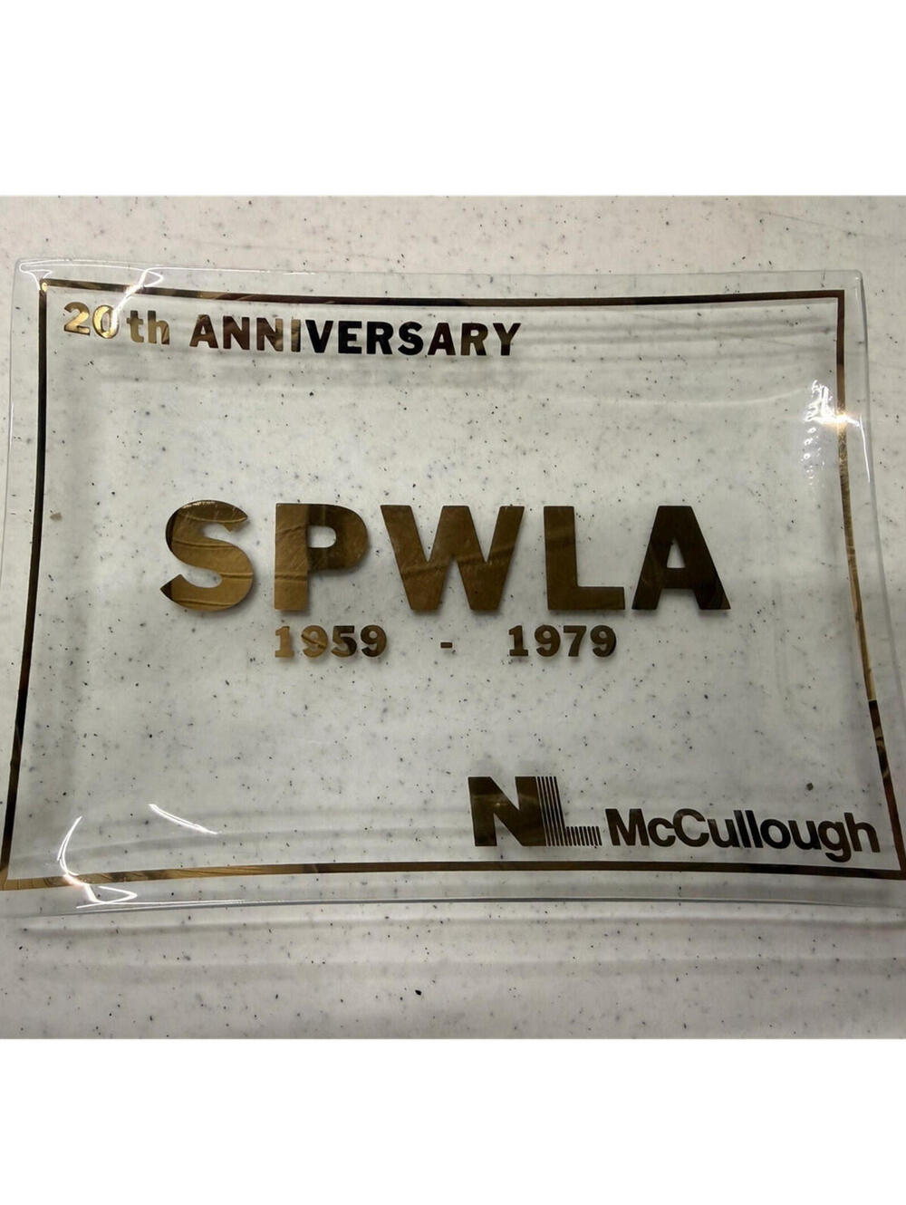 McCullough 20th Anniversary Rectangle Glass Tray Clear 1979 Vintage